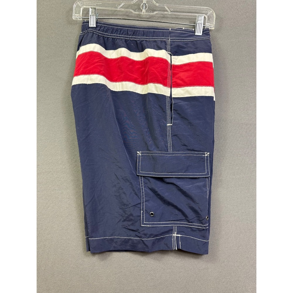 Chaps Men Swim Trunks Navy Blue Red White Striped Cargo Board Shorts Medium